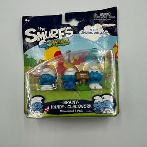New Smurfs Micro Village Brainy Handy Clockwork Series 1 2013 Jakks Pacific‎